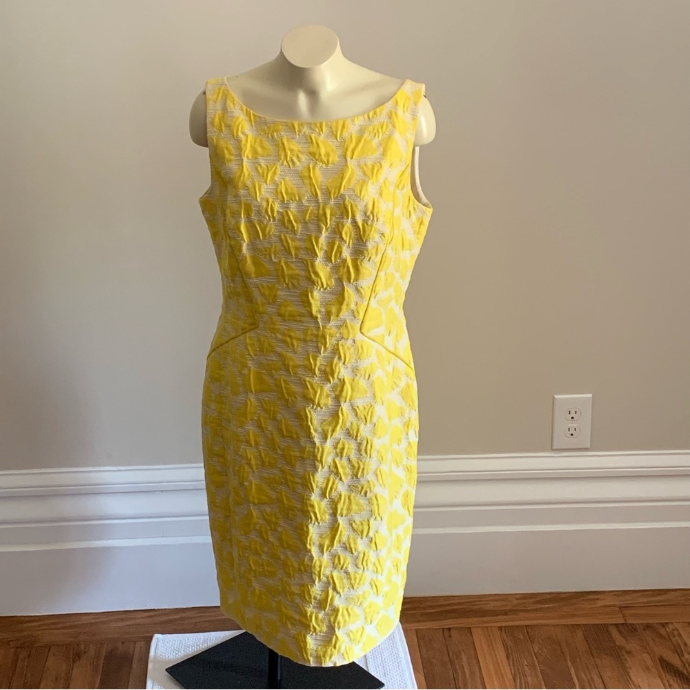 Lafayette 148 Sleeveless Dress in Yellow and White Size 12 Stunning Pattern - Picture 3 of 9